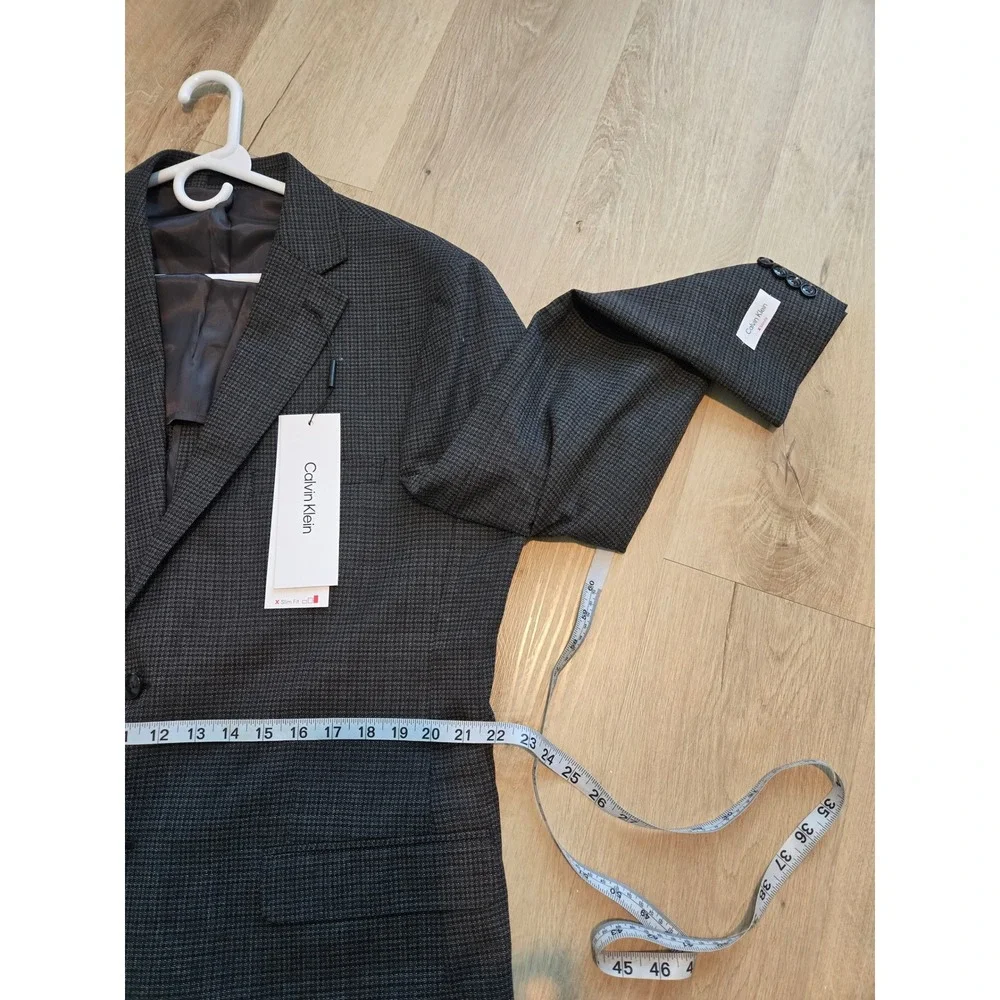 Calvin Klein X Slim Fit Grey Micro Houndstooth Wool Blend Blazer Jacket 46R NEW